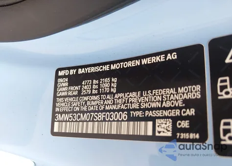 2025 BMW M240 I xDrive z USA, uszkodzony, nr VIN 3MW53CM07S8F03006